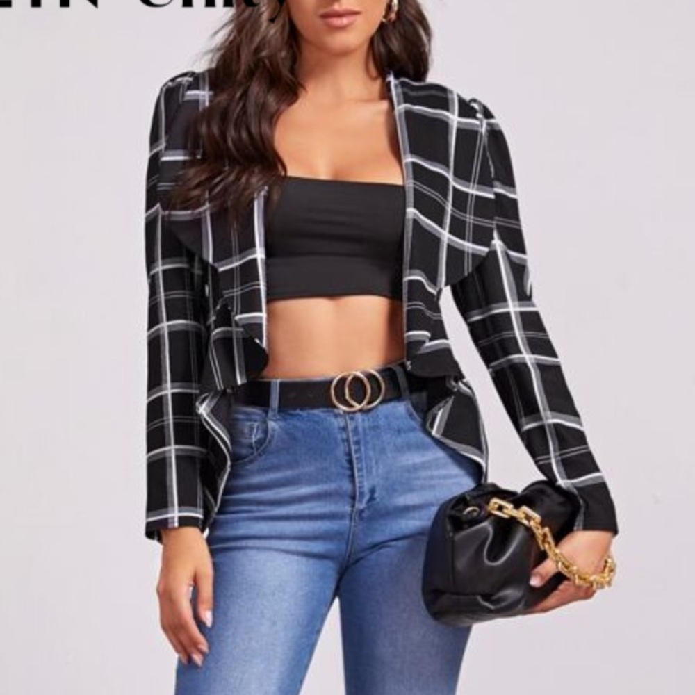 Black and White Grid Blazer